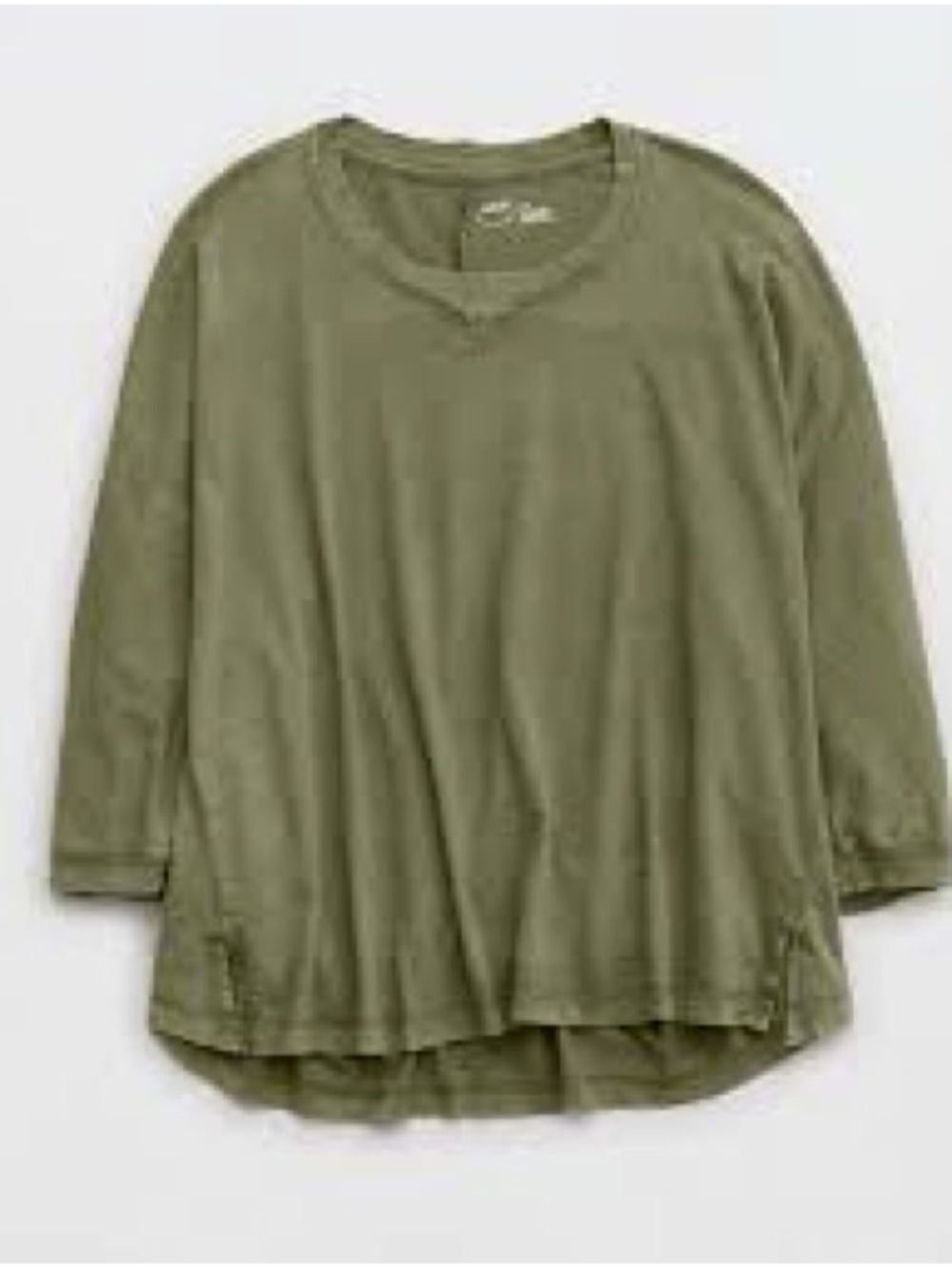 aerie Olive Green Long Sleeve Scoop Neck Tee